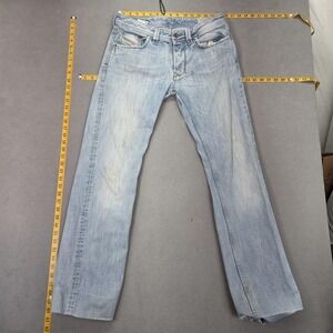 Diesel Larkee Jeans Mens 30x31 Altered Light Wash Blue Straight Zip Stains 008SZ
